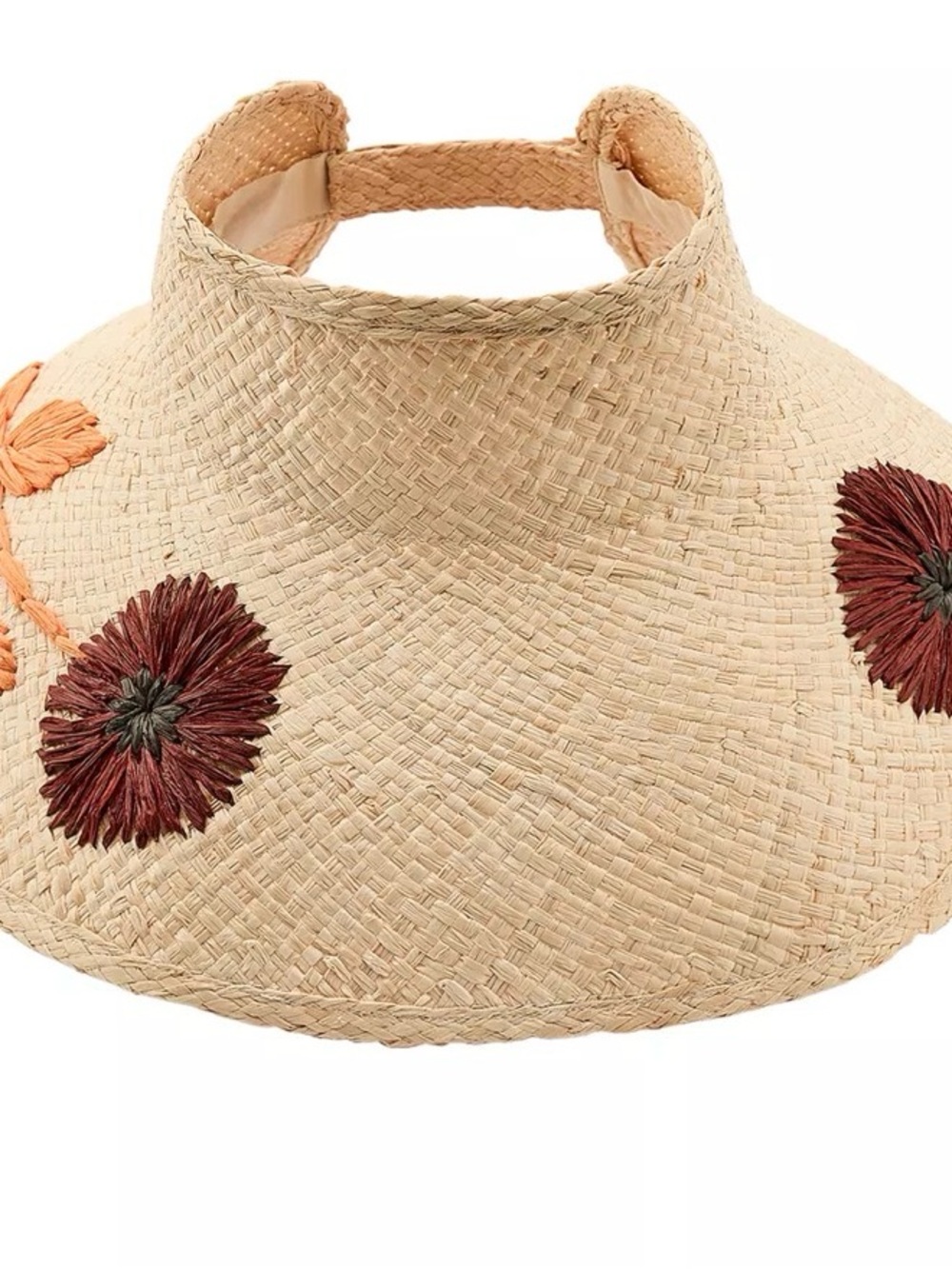 Zara Straw Hat Visor with Brown & Orange Floral Embroidery